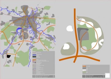 Výsledky urbanistické soutěže Plzeň - Jižní město - 3. místo - Návrh č. 5 - Výkres č. 1 Schéma vazeb širšího spádového území, Návrh postupu rozvoje  - foto: © Ing. arch. Michal Bartošek