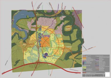 Výsledky urbanistické soutěže Plzeň - Jižní město - 3. místo - Návrh č. 5 - Výkres č. 2 Návrh řešení širších vztahů - foto: © Ing. arch. Michal Bartošek