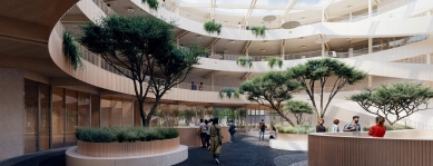 Dům městských služeb v Ostravě - vítězný projekt - Průchozí atrium se zelení přirozeně propojí budovu s okolním parkem. - foto: építész stúdió kft