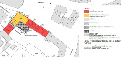 Proměna Slezanky: otevřený dopis architektonické komunity vedení města Opavy - Slezanka – část určená k demolici k 9. 2. 2026 (žlutě)
