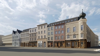Proměna Slezanky: otevřený dopis architektonické komunity vedení města Opavy - Aktuální vizualizace jižní fronty náměstí s novostavbami historizujících domů