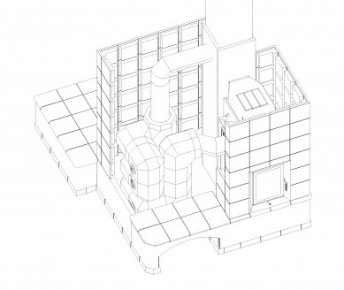 Heat storage stoves in Kácov - Floor plan of the stone with connection to the tension system. Created in the stove design program Palette CAD.