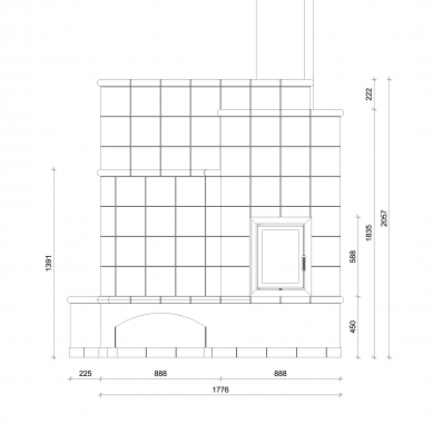 Heat storage stoves in Kácov - Floor plan of the stone with connection to the pull system. Created in the stove masonry program Palette CAD.