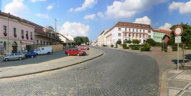 Tišnov - úprava náměstí Míru - Stávající pohled k severu - foto: Ing. arch. Lukáš Pecka, Ing. arch. Barbora Šimonová, Ing. arch. Jiří Vokřál