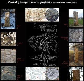 Energie v krajině a její projevy - Litopunkturní projekt Praha – mapy a schéma dle M. Pogačnika, J. Tajboše), litopunkturní kameny a stély Praha (foto P. Žerebáková) - foto: archiv autorky