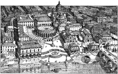 Věda, architekti a památky - <B>Řím</B>: Liam O`Connor, návrh 1996.  - foto: Urban Lovers 3, 2006, online, http://avoe.org/urban-resistance.html /1.11.2007/