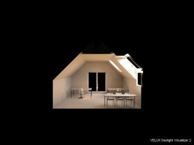 VELUX Daylight Visualizer - <B>Výstupy</B> - řezopohled, tentokrát jako podklad pro analýzu osvětlenosti (okenní plochy jsou proto černé) - foto: VELUX