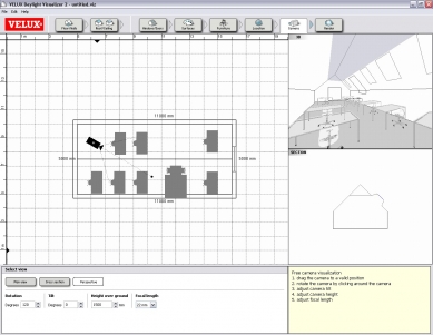 VELUX Daylight Visualizer - <B>Screenshoty</B> - nastavení polohy kamery před vizualizací - foto: VELUX