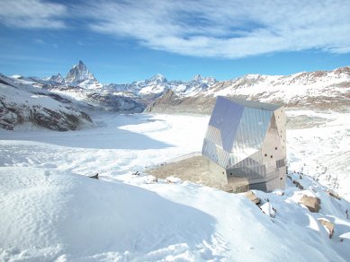 European Holcim Bronze Award pro alpskou chatu ve Švýcarsku - Andrea Deplazes, ETH Zurych: Chata na Monte Rosa<br>The new Monte Rosa hut at an altitude of 2,883m with views of the Gorner Glacier and the Matterhorn.