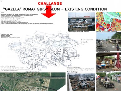Čestná uznání za projekty v Belgii, Itálii a Srbsku - Vladimir Macura: Vesnice v Bělehradě<br>Challenge: existing condition of the Gazela slum, home of more than 130 Romani families.