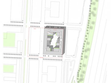 Čestná uznání za projekty v Belgii, Itálii a Srbsku - Hosoya Schaefer Architects: Kancelářská budova se zeleným atriem, Milano<br>Site plan.