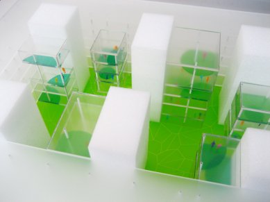 Čestná uznání za projekty v Belgii, Itálii a Srbsku - Hosoya Schaefer Architects: Kancelářská budova se zeleným atriem, Milano<br>Model shot: view into courtyard.