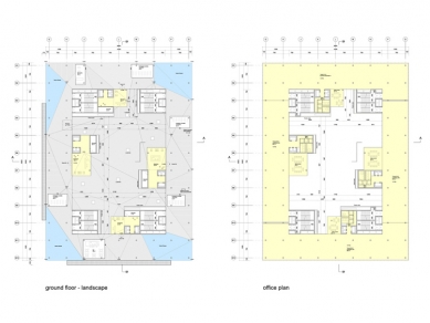 Čestná uznání za projekty v Belgii, Itálii a Srbsku - Hosoya Schaefer Architects: Kancelářská budova se zeleným atriem, Milano<br>Ground floor and office level.