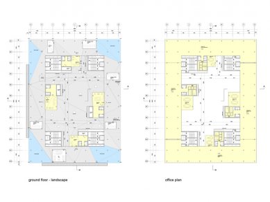 Čestná uznání za projekty v Belgii, Itálii a Srbsku - Hosoya Schaefer Architects: Kancelářská budova se zeleným atriem, Milano<br>Ground floor and office level.