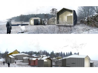 Cena “Next Generation” pro mladé architekty ze Sri Lanky, Španělska a Finska - Heikki Riitahuhta, Mikko Jakonen a Heikki Muntola: Soběstačný venkovský komunitní projekt v Pailiu ve Finsku<br>Perspective views from small farm and village.