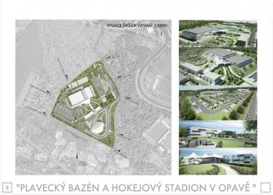 Plavecký a hokejový stadion v Opavě - výsledky soutěže - odměna - soutěžní návrh č. 2<br>Autor: ATIP a.s., Trutnov<br>Spolupráce: Ing.arch. Martin Vokatý, Trutnov; Ing. Vladimír Vokatý; Ing.arch. Vojtěch Kopal; MgA. Michal Kopecký; MgA. Pavel Ševců