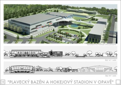 Plavecký a hokejový stadion v Opavě - výsledky soutěže - odměna - soutěžní návrh č. 2<br>Autor: ATIP a.s., Trutnov<br>Spolupráce: Ing.arch. Martin Vokatý, Trutnov; Ing. Vladimír Vokatý; Ing.arch. Vojtěch Kopal; MgA. Michal Kopecký; MgA. Pavel Ševců