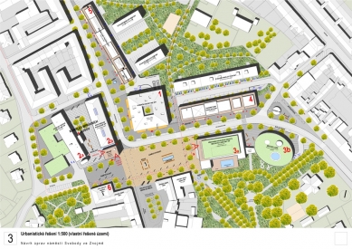 Results of the Competition for the Renovation of Freedom Square in Znojmo - 3rd place: M1 architects s.r.o. (Ing. arch. Jakub Havlas, Ing. arch. Jan Hájek, Mgr. akad. arch. Pavel Joba, collaboration: Ing. arch. Norbert Walter, Ing. Pavel Brázda, Ing. arch. Helena Kalinová)