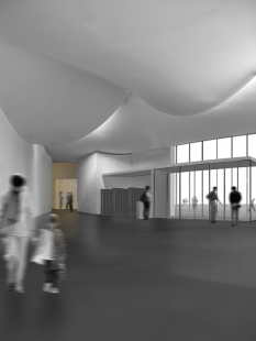 V září se v dánském Herningu otevře muzeum od Stevena Holla - Model - pohled směrem k přednáškovému sálu - foto: Courtesy Steven Holl Architects
