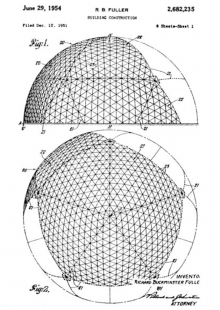 Mirko Baum: Forma sleduje vědu - R. Buckiminster Fuller - geodetická báň. Ilustrace k patentovému spisu z 29. června 1954 - foto: U. S. Patent Office - archiv autora