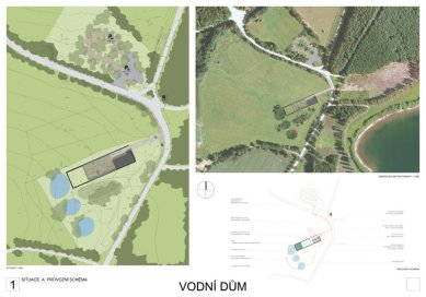 "Vodní dům" - 3. cena - Soutěžní panel č. 1 - foto: Ing. arch. Vratislav Danda, Ing. arch. Pavel Ullmann, Ing. arch. Radovan Kupka, Ing. arch. Ondřej Smolík, Ing. arch. Jaromír Kosnar