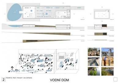 "Vodní dům" - 3. cena - Soutěžní panel č. 2 - foto: Ing. arch. Vratislav Danda, Ing. arch. Pavel Ullmann, Ing. arch. Radovan Kupka, Ing. arch. Ondřej Smolík, Ing. arch. Jaromír Kosnar