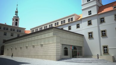 Revitalizace Klementina, národní kulturní památky - Metroprojekt, jedna ze dvou posledních zvažovaných variant vstupu (varianta 9)