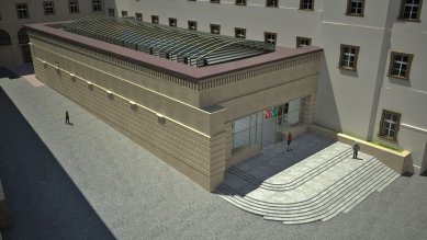 Revitalizace Klementina, národní kulturní památky - Metroprojekt, jedna ze dvou posledních zvažovaných variant vstupu (varianta 9)