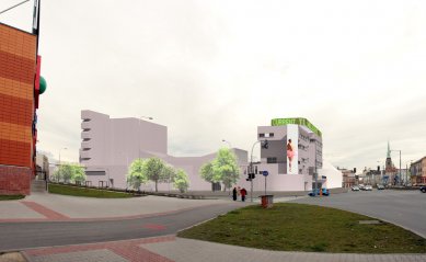 Nové divadlo v Plzni za miliardu se dostalo do seznamu investic - Pohled z nároží před parkovacím domem Plaza