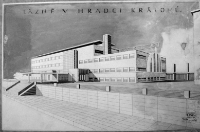 Královéhradecký architekt a urbanista Oldřich Liska - Oldřich Liska, studie druhé varianty Městských lázní v Hradci Králové, 1929 - foto: archiv autora