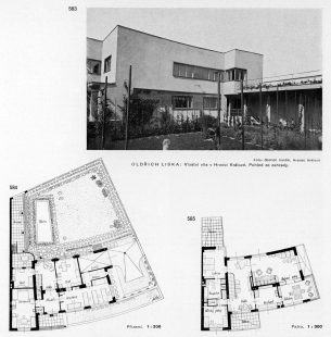 Královéhradecký architekt a urbanista Oldřich Liska - Oldřich Liska -  vlastní vila v Hradci Králové, 1932, zahradní průčelí, půdorysy přízemí a 1. patra - foto: archiv autora